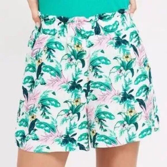 LOFT Green and Pink Bermuda Shorts Vibrant Tropical Print - Picture 1 of 4